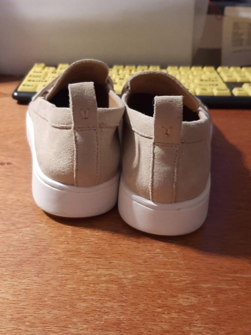 Vionic Beige Suede Slip-On Loafers with White Platform Sole - Picture 4 of 5